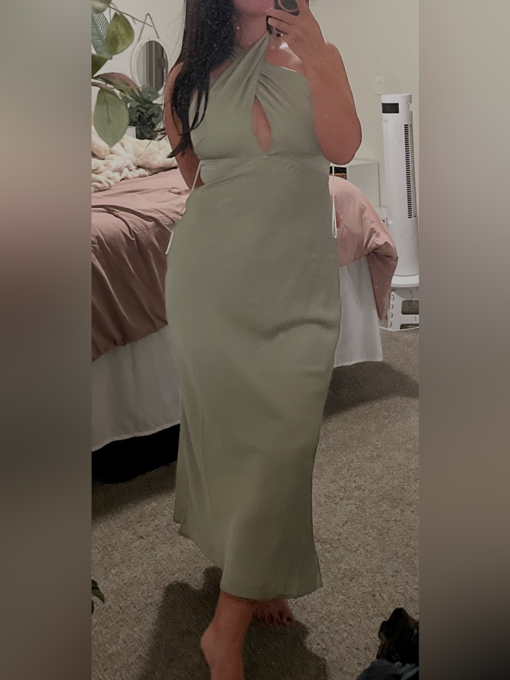 Park & Fifth Olive Green Halter Wedding Guest Dress Bridesmaid Dress